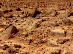 Rock-strewn surface imaged by Mars Pathfinder